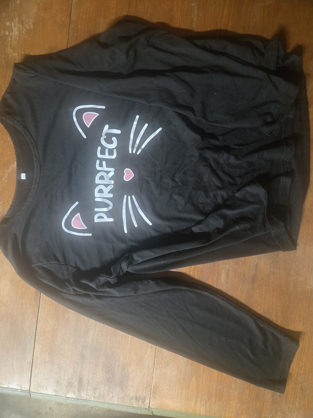 Purrfect Cat Graphic Long Sleeve Shirt - Black